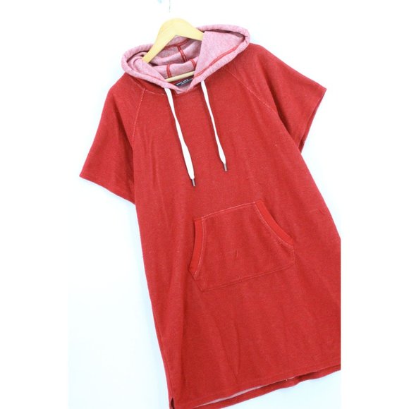 MARC NEW YORK ANDREW MARC Hoodie Sweatshirt Women's Red Oversized Short Sleeve - Picture 3 of 7